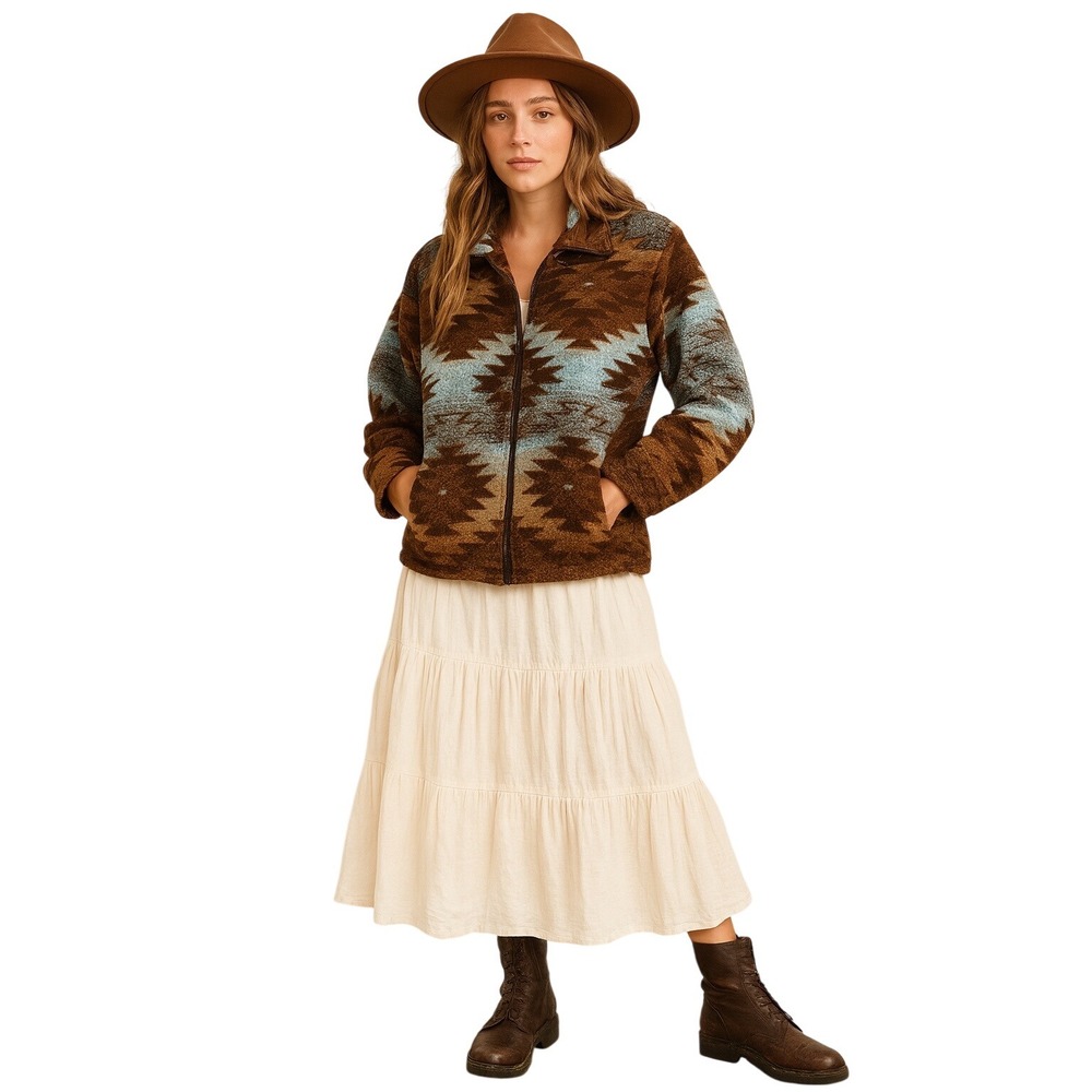 Vintage Black Mountain Aztec Southwestern‎ Blanket Coat Jacket Full ZIP XL USA